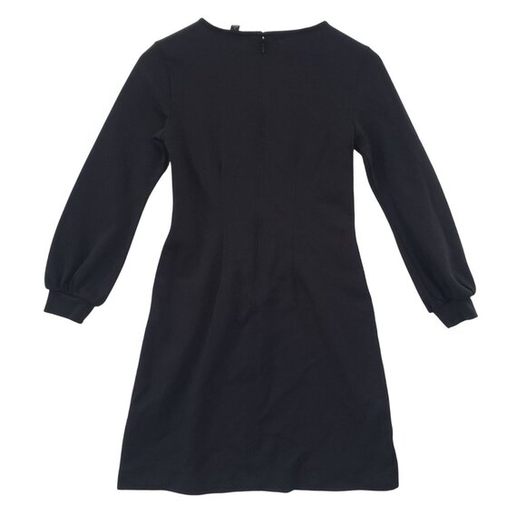Ann Taylor Black Long Sleeve A Line Dress Pleated Front Size 0 Minimalist Chic - Picture 3 of 8